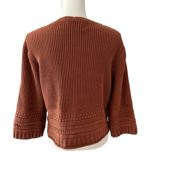 OPHELIA ROE Sweater Womens Large Rust Ribbed Crochet Boxy Boho - Picture 4 of 11